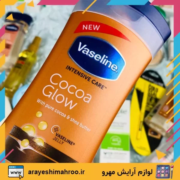 vaseline intensive care cocoa glow body lotion 400ml-Mahroo Cosmetics-لوسیون بدن کره کاکائو وازلین-لوازم آرایش اورجینال مهرو