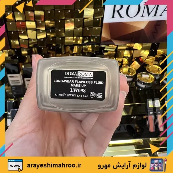 donaroma long wear flawless fluid makeup-Mahroo Cosmetics-کرم پودر دوناروما-لوازم آرایش اورجینال مهرو